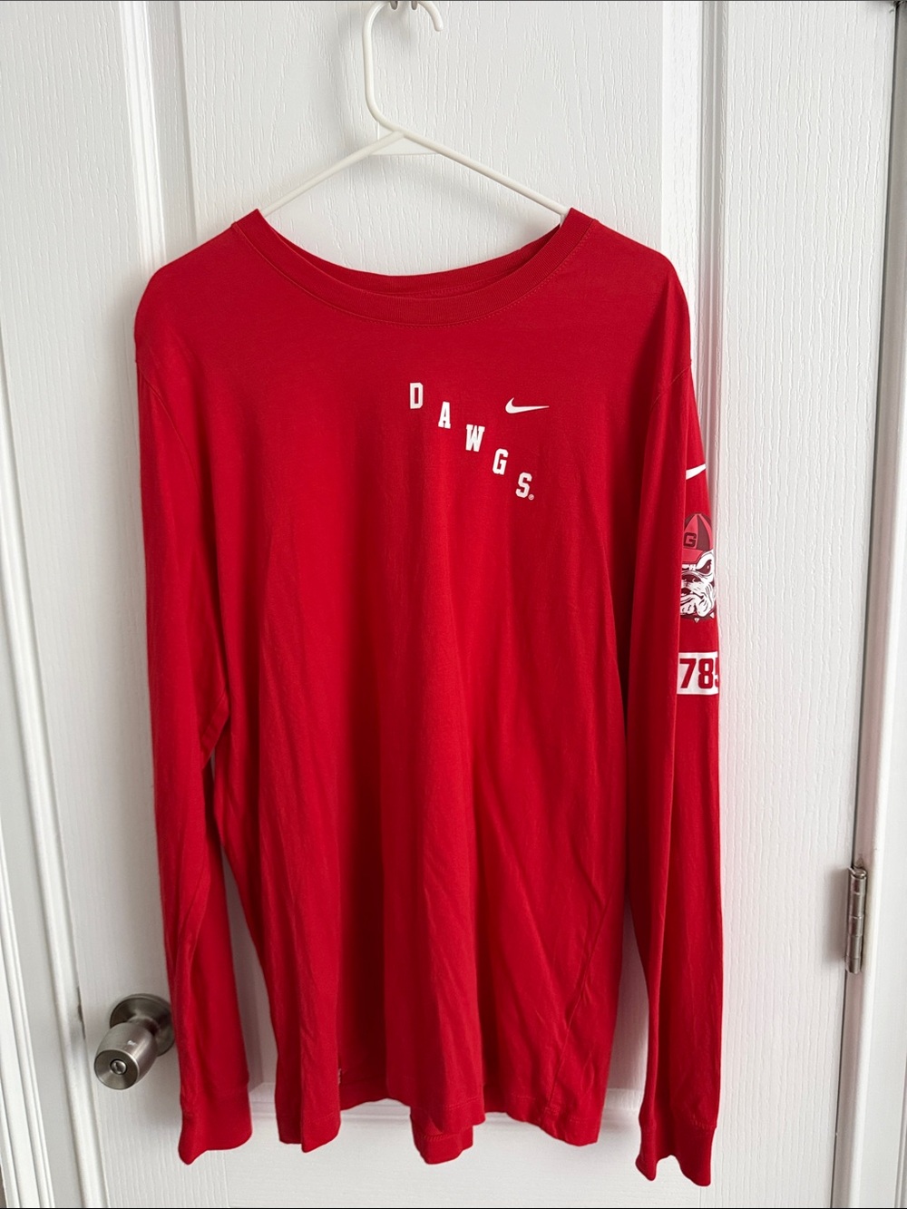 Nike Red DAWGS Long Sleeve Shirt with White Accents